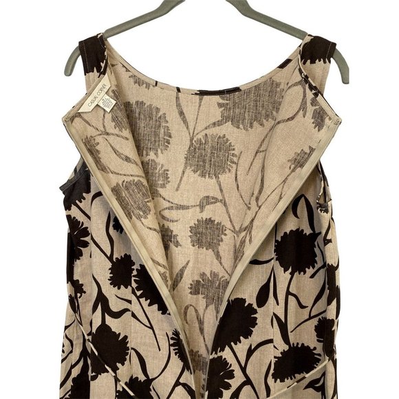 Casual Corner 100% Linen Maxi Sheath Dress Size 10 Brown Floral Print Side Slits - Picture 8 of 9